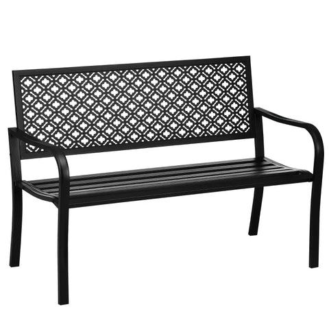 Rootz Metal Garden Bench - 2 Seater - Floral - Weather Resistant - Garden And Terrace - Black - 127 x 63 x 83cm