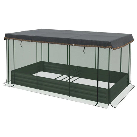 Rootz Raised Bed - With Bird Protection Net - Sun Protection - Metal Housing - Galvanized Steel - Dark Gray + Black + Green - 230x110x110 cm