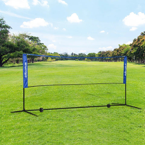 Rootz Badminton Net With Stand - Height Adjustable - Foldable - With Carry Bag - Oxford Polyester - Black + Blue - 310L x 103W x 107-155H cm