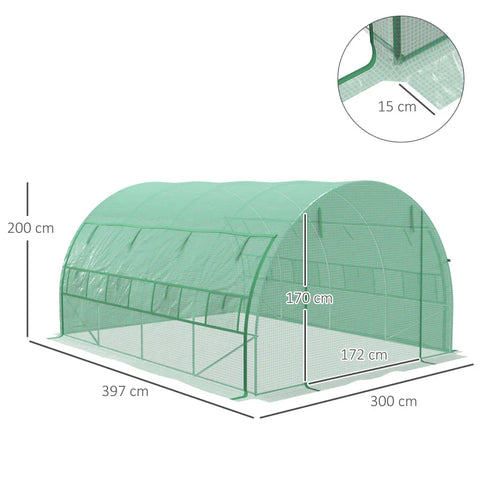 Rootz Foil Greenhouse - Walk-in - Guy Ropes - Mesh Window - Metal Frame - Alvanized Steel - PE Plastic - Green - 3.97L x 3W x 2H m