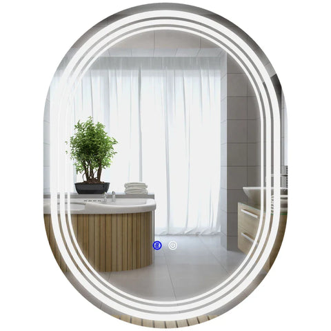 Rootz Bathroom Mirror - Anti-Fog LED Lights - Makeup Mirror - Switch - Vertical - Horizontal - Silver + White - 70cm x 50cm x 3cm