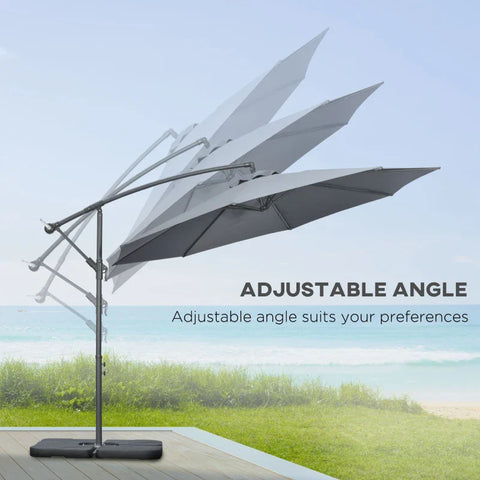Rootz Garden Parasol - Cross Base - Weather Resistant - Sun Protection - Elegant Design - Six Ribs - Cantilever Parasol - Metal-polyester - Gray - 292 cm x 292 cm x 247
