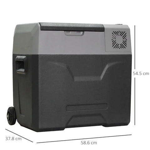 Rootz Car Refrigerator - Cool Box - Touch Display - 2 Wheels - Telescopic Handle - Car Fridge - Aluminum-plastic - Gray - 58.6L x 37.8W x 54.5H cm