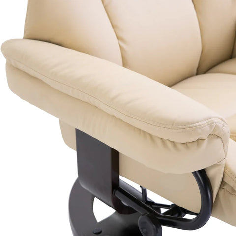 Rootz Relaxation Chair With Stool - Reclining Function - Rotatable - Up To 160 Kg - Faux Leather - Metal Frame - Cream - 80 x 79 x 100 cm