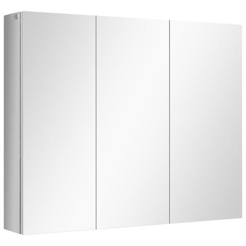 Rootz Mirror Cabinet - Bathroom Cabinet - 3 Mirror Doors - 5 Interior Shelves - Stainless Steel - Silver - 70 x 12 x 55 cm