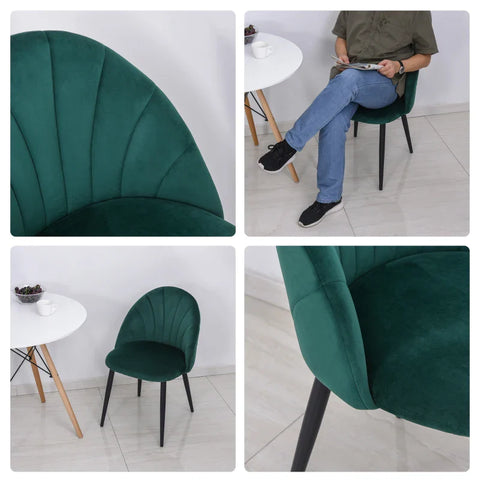 Rootz Dining Room Chairs - Soft Padding - Seating Comfort - Slim Metal Legs - Ergonomic Design - Velvet-like Polyester - Metal Legs - Green - 52W x 54D x 79H cm