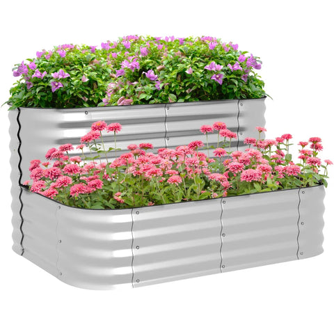 Rootz Raised Bed - Made Of Metal - 2 Levels - Weatherproof - Open Bottom - Silver - 120 x 90 x 30cm