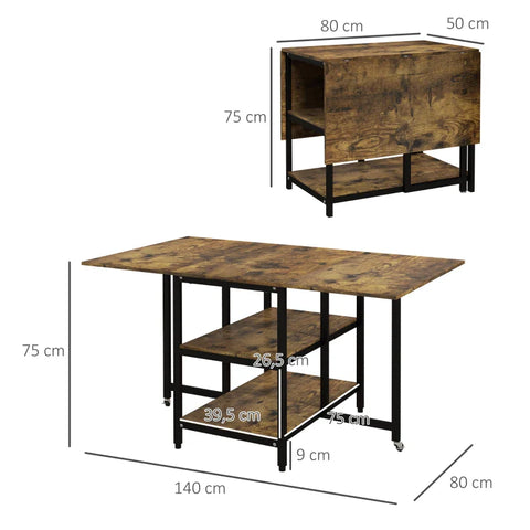 Rootz Dining Table - Folding Dining Table - Industrial Design - Steel - Chipboard - Brown + Black - 140 cm x 80 cm x 75 cm