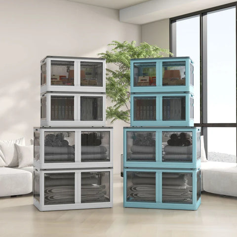 Rootz Storage Box - Set of 3 Folding Storage Box - With Wheels - Plastic - Foldable - White - 60 x 42 x 34 cm