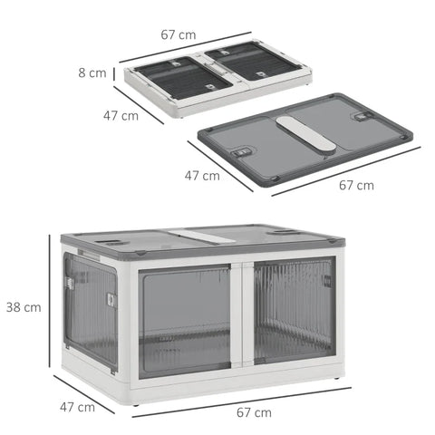 Rootz Storage Box - Storage Basket - Foldable With Dust Cover - White + Gray - 67 x 47 x 38 cm