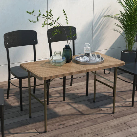 Rootz Garden Table - Outdoor Folding Table - Garden Folding Table - PE Rattan - Brown + Black - 122 x 60 x 73 cm