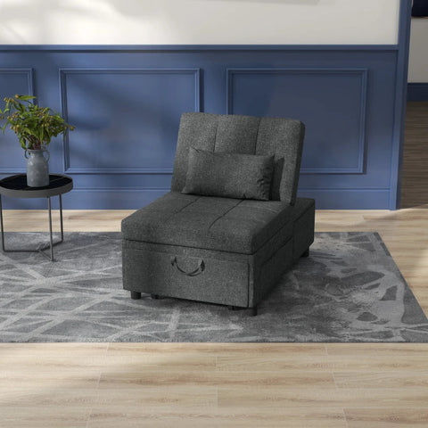 Rootz Reclining Chair - Sleeping Chair - 3-in-1 Armchair - Linen Look - Including Cushion - Dark Gray - 65.5 cm x 104 cm x 81 cm
