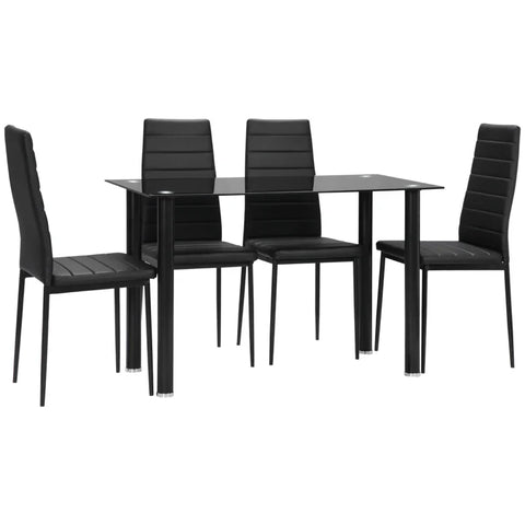 Rootz Dining Group - Dining Table With 4 Chairs - Modern Design - Glass Table - Faux Leather - Black - 120cm x 60cm x 97cm