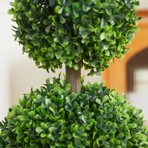 Rootz Set of 2 Artificial Boxwood - 2 Boxwoods - Artificial Plants - Outdoor - Homes - Offices - Restaurants - Green + Brown + Black - 17 cm x 17 cm x 60 cm