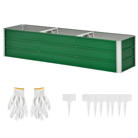 Rootz Steel Raised Bed - 3 Separate Planting Areas - Open Ground - Easy Assembly - Green - 183 x 47 x 40cm