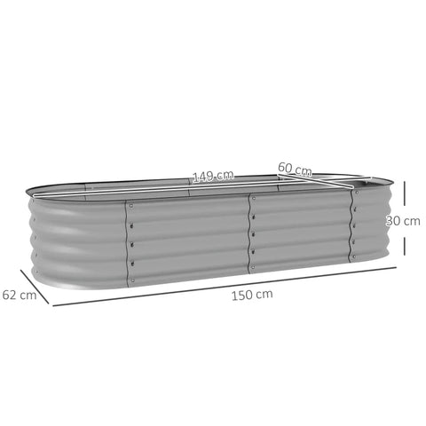Rootz Raised Bed - Plant Bed - Modular Raised Bed - Protected Edges - Baseless Design - Galvanized Metal - Silver - 150 x 62 x 30 cm