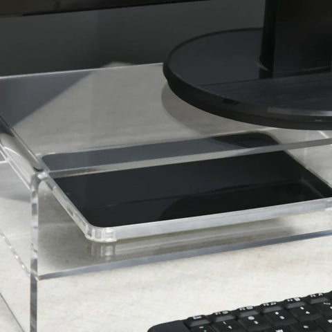 Rootz Monitor Stand -with Keyboard Compartment - Transparent - For Monitors Up To 24 Inches - 2 Levels - Acrylic - 50.8 x 19 x 12 cm