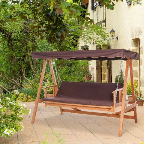 Rootz Hollywood Swing - Real Wood Garden Swing - Swing Bench - Reclining Function - Made Of Fir Wood - For 3 People - Natural + Brown - 235L x 130W x 180H cm