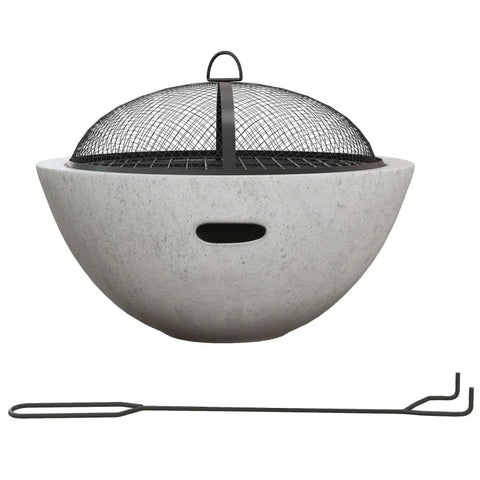 Rootz Fire Bowls - Cement Look - Grill Function - Rust-proof - Puristic Aesthetic - Grill Rack - Metal Frame - Gray - Ø61 x 43H cm