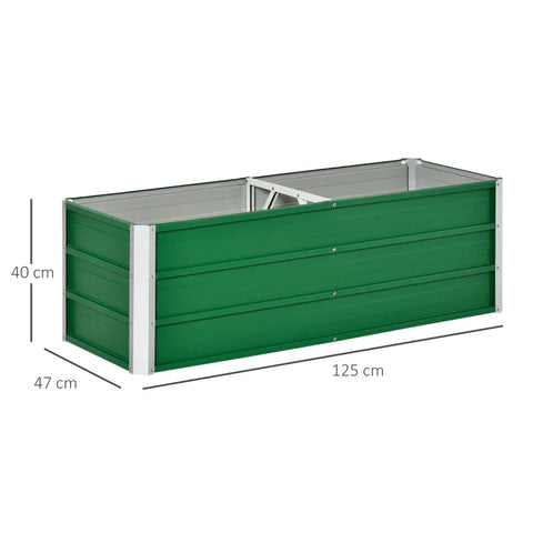 Rootz Metal Raised Bed - 2 Separate Planting Areas - Open Ground - Cold Frame - Easy Assembly - Green - 125 x 47 x 40cm