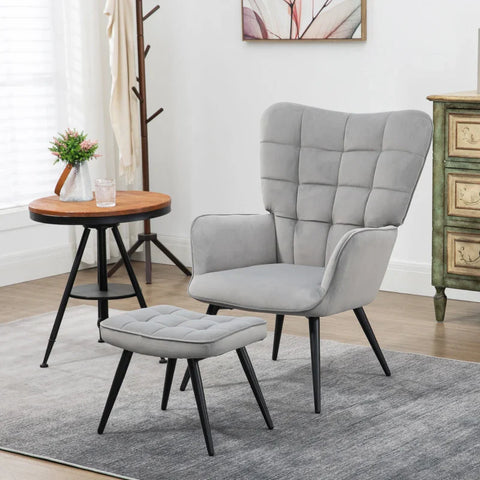Rootz Relaxation Chair With Stool - Recliner With Ottoman - Armchair With Footstool - Accent Chair - 2-piece Set - Multi-layer Board - Gray - 73W x 77.5D x 98H cm