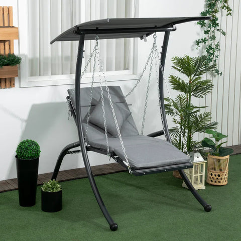 Rootz Hanging Lounger - Tilting Roof - Including Seat Cushion - Pillow - Steel Frame - Dark Gray - 108 x 145 x 169 cm