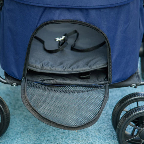 Rootz Dog Buggy - Pet Stroller - Foldable - Rain Cover - Pet Cart - 2 Safety Lines - Oxford Cloth - Steel - Dark Blue - 81x 68 X 98.5 Cm