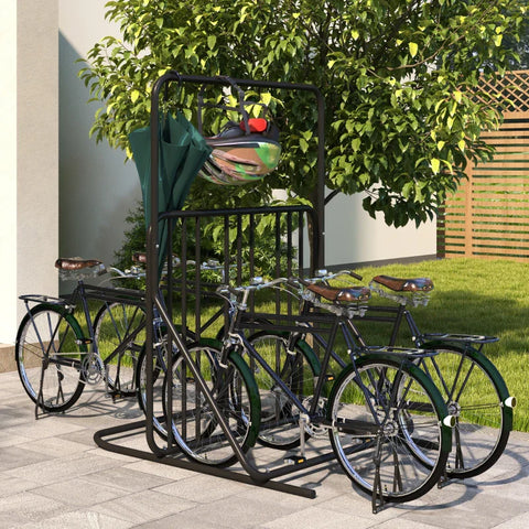 Rootz Bicycle Stand - 4 Bicycles - Weather Resistant - Additional Holder - Steel - Black - 102 x 92 x 130 cm