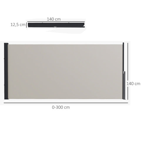 Rootz Side Awning - Side Blind - Extendable - Expansion screws - Privacy Screen - Aluminum - Polyester - Light Grey - 300L x 100H cm