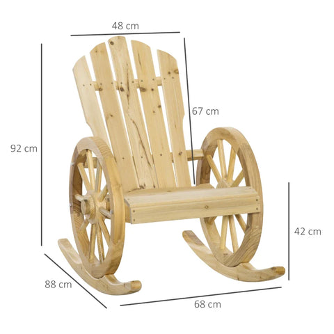 Rootz Rustic Rocking Chair - Garden Chair - Wagon Wheel Design - Weatherproof - Fir Wood - Natural - 68 x 88 x 92 cm