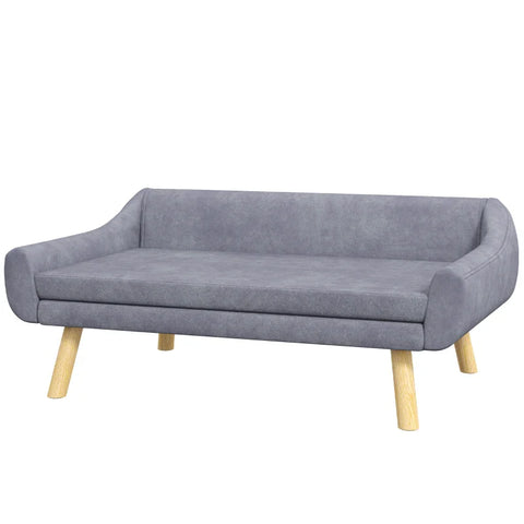 Rootz Pet Sofa - Dog Sofa - Scandi Design - Removable Cushion - Velvet Look - Gray + Natural - 102cm x 58.5cm x 42.5cm