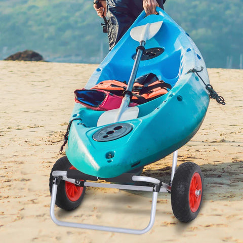 Rootz Canoe Cart - Kayak Cart - Surf Cart - Foldable With Belt - Wheels Padded - Aluminum - Silver - L70 x W40 x H42 cm