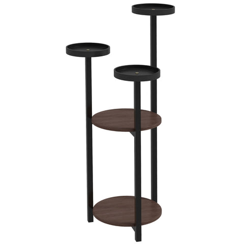 Rootz Flower Stand - 5 Tiers - For Indoor And Outdoor Use - Plant Stand - Steel + Fir Wood - Brown + Black - 28x28x87cm