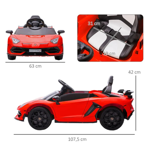 Rootz Electric Children's Car - Kids Car - Licensed Lamborghini Aventador - Gullwing Doors - Music - Horn - for 3-5 Years - Red - 107.5cm x 63cm x 42cm