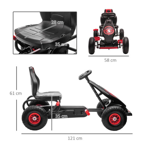 Rootz Children's Go-kart - With Pedals - Adjustable Seat - Indoor And Outdoor - From 5 Years - Red + Black - 121 x 58 x 61 cm