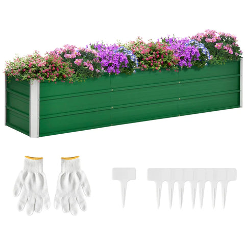 Rootz Steel Raised Bed - 3 Separate Planting Areas - Open Ground - Easy Assembly - Green - 183 x 47 x 40cm