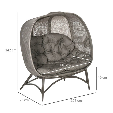 Rootz Garden Chair for 2 People - Folding Large Seat Cushion - Steel Frame - Sand - 126 x 75 x 142 cm