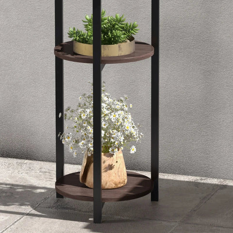 Rootz Flower Stand - 5 Tiers - For Indoor And Outdoor Use - Plant Stand - Steel + Fir Wood - Brown + Black - 28x28x87cm