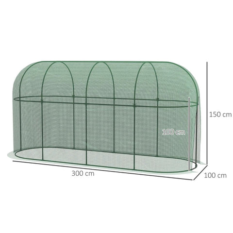 Rootz Bird Protection Net - Bird Netting - Metal Frame - Zip Door - Easy to Set Up and Dismantle - Green - 3 x 1 x 1.5m
