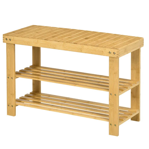 Rootz Shoe Bench - 3 Levels - Shoe Rack - Space For 6-9 Pairs Of Shoes - Up To 130 Kg - Bamboo - Natural - 70 x 28 x 45cm