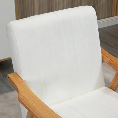 Rootz Upholstered Armchair - In Scandi Design - Velvet Look - Solid Wood Frame - Rubber Wood - Natural + Cream - 68 x 74 x 82cm
