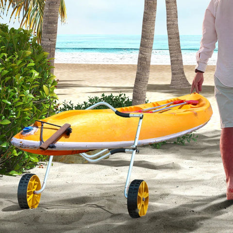 Rootz Kayak Cart - Aluminum Transport Cart - Aluminum - Silver + Yellow - 82x25.4x77.5 cm