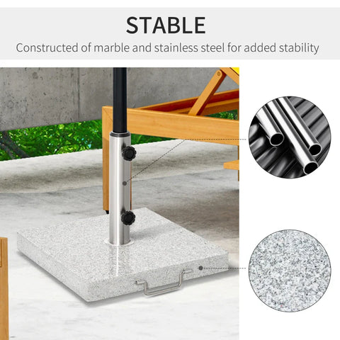 Rootz Mobile Parasol Stand - Umbrella Stand - Umbrella Base 25kg - Sunshade Marble Stand - Marble + Stainless Steel - Hemp Gray - 40x40x36 cm