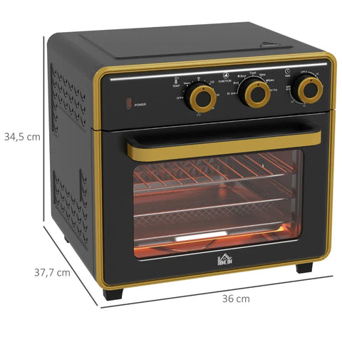 Rootz Mini Oven - 20 Liters - Oil-free Frying - Grilling - Baking - Circulating Air - 90-230° C - Timer - 1400W - Black - 36cm x 37.7cm x 34.5cm