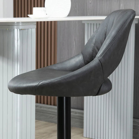 Rootz Bar Stools - Set of 2 - Leather Look - Height Adjustable Footrest - Metal Frame - Faux Leather - Gray - 44 x 49 x 90-110 cm