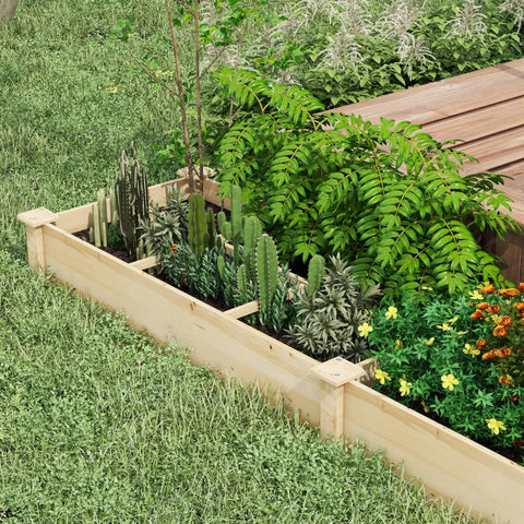 Rootz Raised Bed - Planter Box - 2 Pieces - Open Bottom - Wood Frame - Fir Wood - Easy Assembly - Natural - 237 x 60 x 25cm