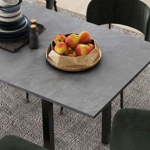 Rootz Dining Room Table - Kitchen Table - Extendable - Non-slip Floor - 6 People - MDF-Steel - Dark Gray - 160L x 70W x 76H cm