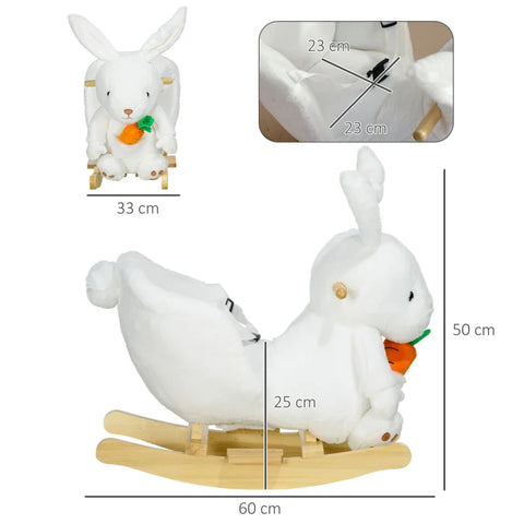 Rootz Rocking Horse In Rabbit Design - Sound Effects - Lap Belt - For Children Up To 3 Years - White - 60 x 33 x 50 cm