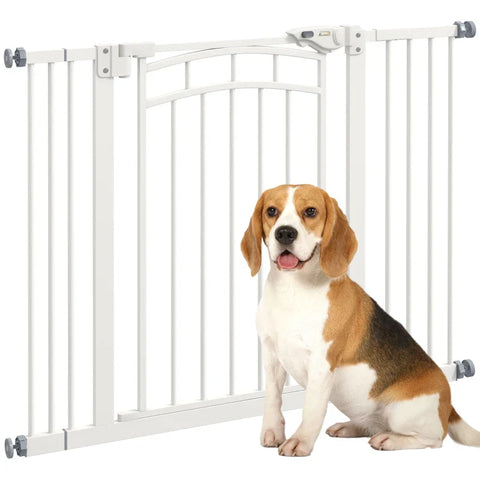 Rootz Dog Gate - Stair Gate - Automatic Closing - One-hand Operation - Security Gate - Round Double Sided Tape - Steel-PA - White - 100cm x 4cm x 76cm