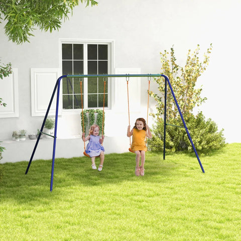 Rootz Children's Swing Frame - Garden Swing Set - With 2 Swing Seats - Climber - Steel - Blue + Orange - 2.7 x 1.6 x 1.8 m